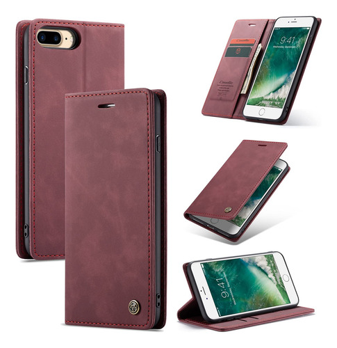 Funda Cartera Para iPhone 7/8 Plus Rojo Piel Sintetica-2