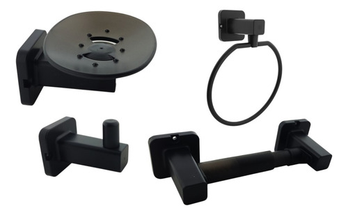 Set Accesorios De Baño Plastico X 4 Piezas Negro Mate