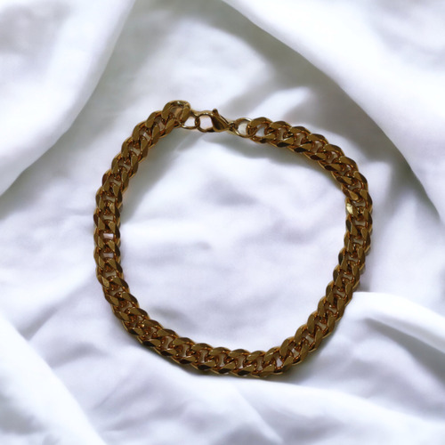 Pulseira De Masculina Corrente Dourada Média Aço