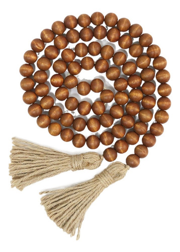 Guirnalda De Cuentas De Madera De 58 Pulgadas Con Borlas