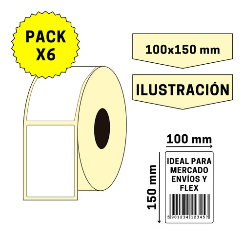 Imagen 1 de 2 de Pack X 6 Rollos X 250 Etiquet.ilustr. 100 X 150 Mm (ancxalt)