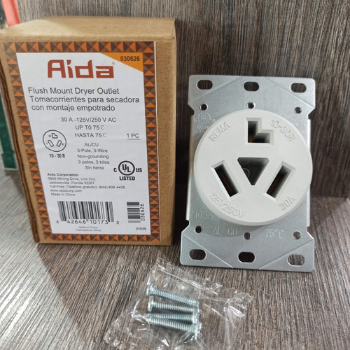 Toma Corriente Para Secadora 3 Pelos 30amp/125v/250v Ul