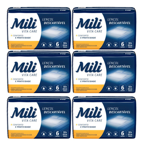 Lençol Descartável Absorvente Mili Vita  6 Pacotes C/ 6 Unid