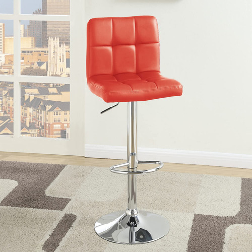 Poundex Adjustable Height & Swivel Barstool In Red Faux