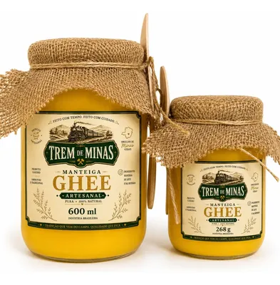 Kit Manteiga Ghee Artesanal 268ml600ml Trem De Minas Garrafa