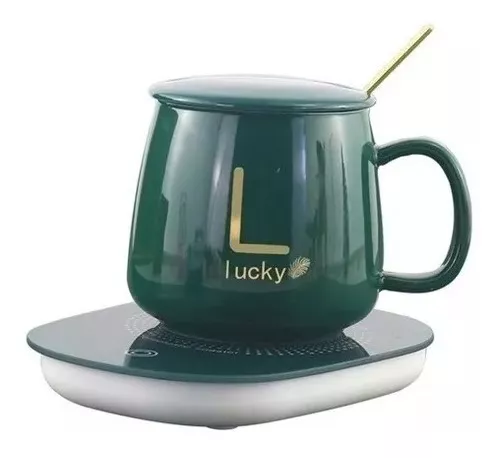 Taza eléctrica de cerámica lucky con calentador portátil y cuchara,  variedad de colores / coffee cup and saucer / lu6867 – Joinet