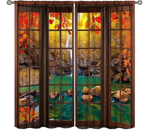 Cortinas Decorativas Paisaje Otoñal Cascada Cortinas Rustica