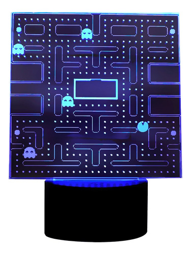 Lámpara Mesa 3d Pacman Base Negra + Control