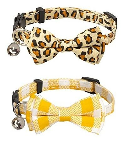 Gyapet Cat Collar Set 2pcs Leopard Plaid Grid Gatito Safety 