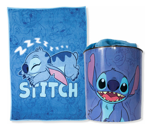 Kit Mantinha Solteiro Stitch Disney Com Balde Pipoca Premium