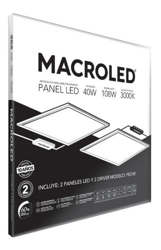 Panel De Embutir 60x60 Cuadrado Macroled 40w Ac180-265v Color Cálido