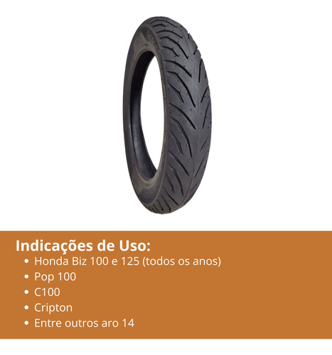 Pneu Honda Biz 100 110 125 Sem Camara Traseiro 80 /100-14