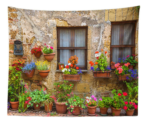 Tapiz Toscana Italia Piedra Vieja Flor Ventana Decoracion X