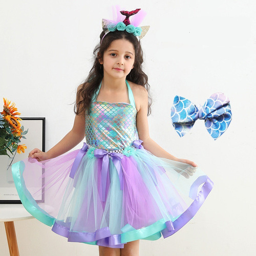 Vestido Tutú Princesa Ariel Sirenita Con Diadema 2023
