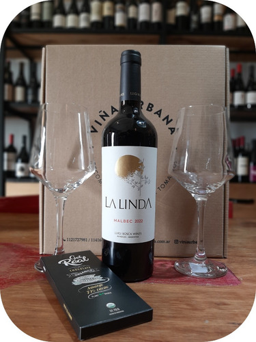 La Linda Malbec, 2 Copas + Chocolate 70% En Estuche Cartón