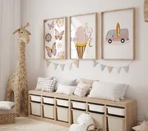 Comprar Cuadros Infantiles Nordicos Set De 3 Nena 30x40 Helado