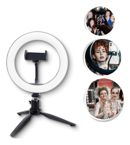 Ring Light Iluminador Camera Celular Portátil Tripé Led 20cm