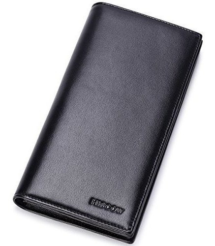 Hiscow Bifold Long Wallet Black Con Amplio Compartimiento En