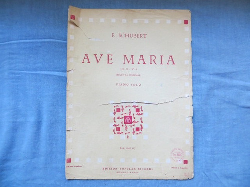 Ave Maria F Schubert Op 52 Nº 6 Piano Solo Partitura Ricordi