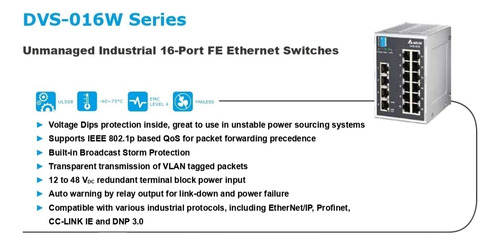 Dvs-016w01 Delta Switch, 16 Puertos Rj45, 12 - 48 Vdc Alarmf