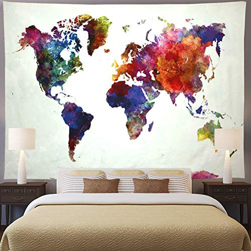 Tapiz De Mapa Del Mundo, Tapiz De Mapa Mundial Acuarela...