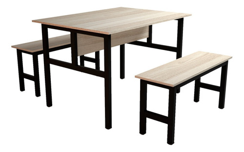 Mesa Refeitório 4 Lugares Com 2 Bancos Metal Wood Design