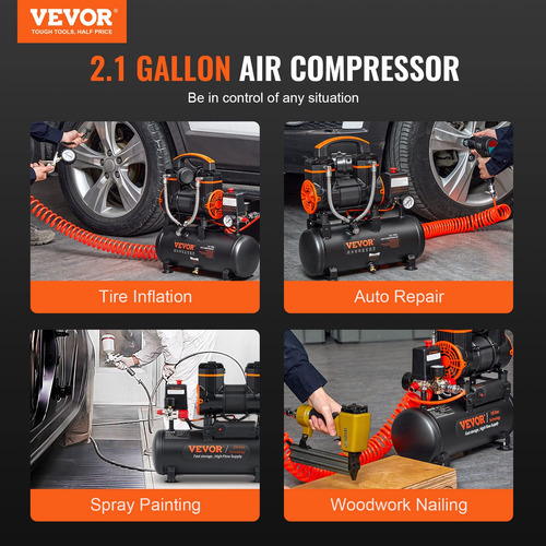 Compressor De Ar Vevor 8l 1,2 Hp 2,2 Cfm @90psi 116 Psi Sem
