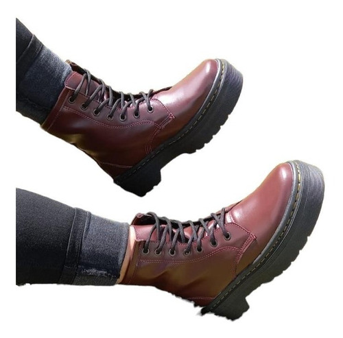 Botas Estilo Militar Plataforma Vinotinto Mate