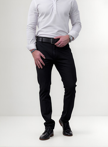 Pantalón Hombre C026 Jeans Corte Chino Gabardina Tiro Alto