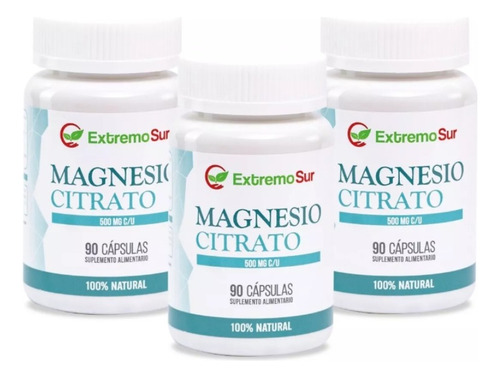 Citrato De Magnesio 500mg, Pack 3 Frascos, 270 Cápsulas