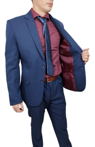Imagen 6 de 8 de Ambo Traje Hombre Azul Entallado Pantalón Chupin De Calidad