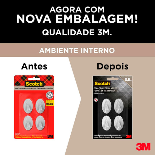 Gancho 3m Scotch Transparente Pequeno Fixação Permanente 4