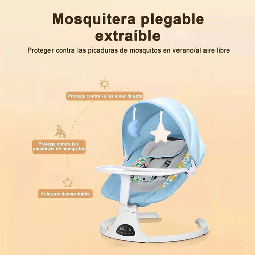 Mecedora 3en1 Bebé: Silla Comer+mosquitero Con Usb/cargador , Hamaca Para Bebé Con Mosquitera, Silla Mecedora Para Bebe, Silla Acolchada Multifuncional Para Bebés (azul Claro)