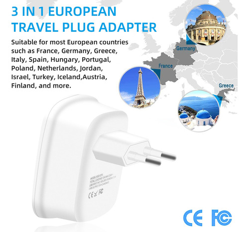 Adaptador De Enchufe De Viaje Europeo, Cargador Usb, Enchufe