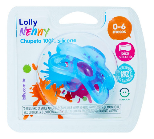 Chupeta De Bebê Silicone Macio Tamanho 1 - Lolly Cor Azul