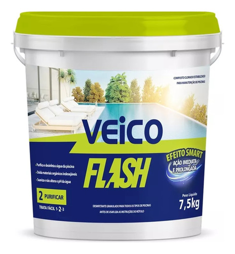 Super Cloro Piscina Granulado Veico Flash Multilação 7,5kg