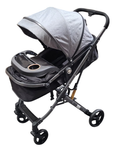 Coche De Paseo Aluminio 3 En 1 Moisés Asiento Convertible Color Gris Claro Chasis Negro Y Gris