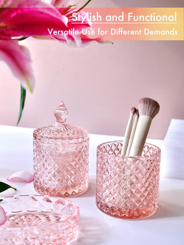 Juego De Accesorios De Baño Rosa, Juego De Baño De Vidrio Tr
