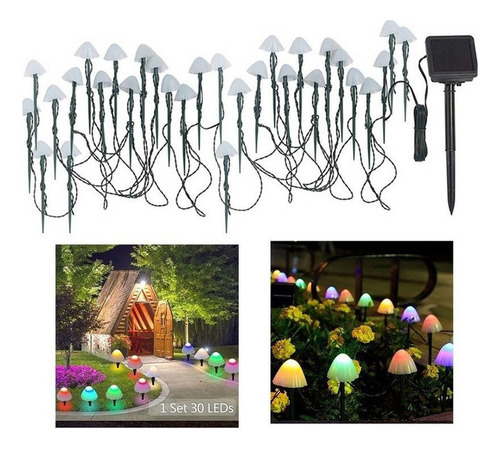 Guirnalda De Luces Solares Con Forma De Hongo, 30 Led, 6,5 M