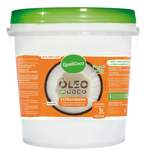 Oleo De Coco Extra Virgem Balde 3l + Brinde