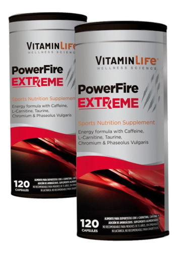 2 Frascos Power Fire Extreme  120 Cápsulas C/u  Vitaminlife