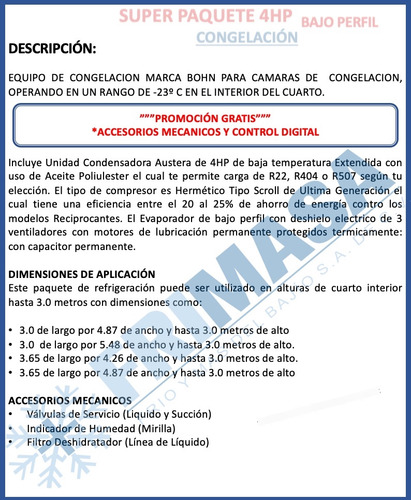 Super Paquete 4hp Congelación 43-52 M3 Bajo Perfil