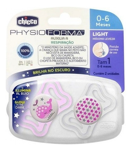 Chupeta Physio Light Lumi 0 A 6 Meses 2 Un Azul - Chiccos