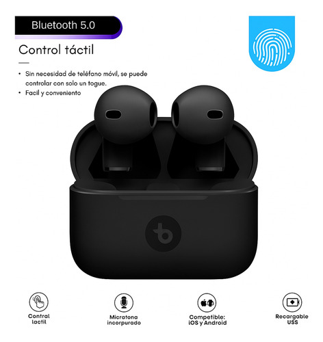 Auricular Bluetooth Inalámbrico Air 5 Pro Tactil Bulltec Negro