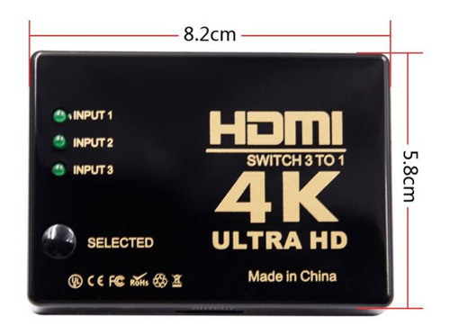 Imagen 5 de 6 de Switch Hdmi Selector 3 Entradas A 1 Salida + Control Remoto