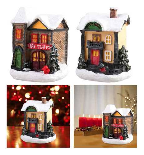 Escena De Navidad De Resina Casa Led Light Village Set