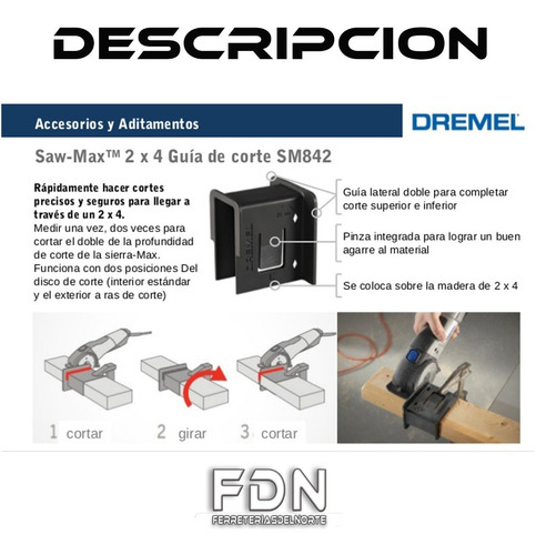 Imagen 3 de 6 de Guia De Corte Para Disco - Dremel Sm842 Para Saw Max - Fdn