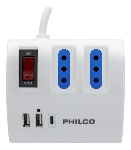 Alargador Enchufe 3T + 3 USB Zapatilla 1.5m Philco Negro