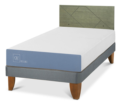 Cama Europea Excellence 1.5 Plazas+respaldo Villarrica Olivo Blanco