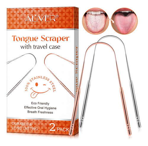 Raspador De Lengua De Acero Higiene Bucal Y Aliento Fresco Naranja
